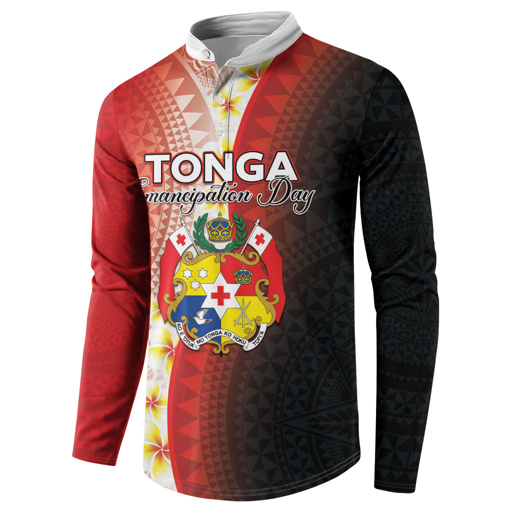 Personalised Tonga Emancipation Day Button Sweatshirt Tongan Ngatu Pattern With Plumeria LT05 - Polynesian Pride