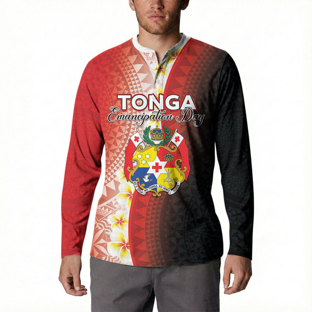 Personalised Tonga Emancipation Day Button Sweatshirt Tongan Ngatu Pattern With Plumeria LT05 - Polynesian Pride