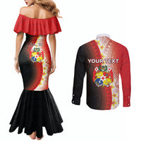 Personalised Tonga Emancipation Day Couples Matching Mermaid Dress and Long Sleeve Button Shirt Tongan Ngatu Pattern With Plumeria LT05 - Polynesian Pride