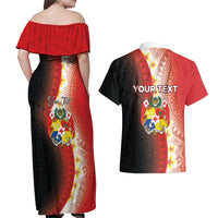 Personalised Tonga Emancipation Day Couples Matching Off Shoulder Maxi Dress and Hawaiian Shirt Tongan Ngatu Pattern With Plumeria LT05 - Polynesian Pride