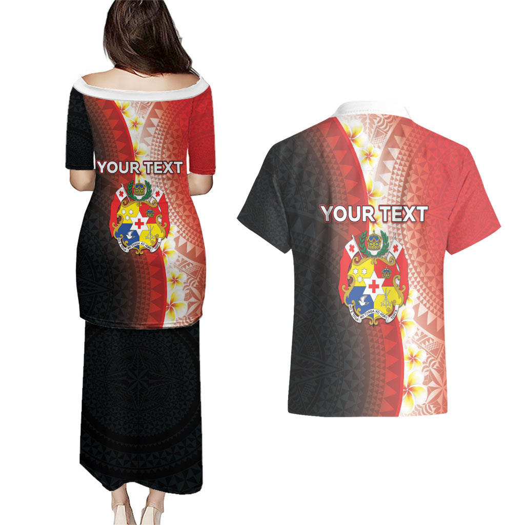Personalised Tonga Emancipation Day Couples Matching Puletasi and Hawaiian Shirt Tongan Ngatu Pattern With Plumeria LT05 - Polynesian Pride