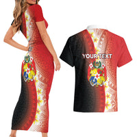 Personalised Tonga Emancipation Day Couples Matching Short Sleeve Bodycon Dress and Hawaiian Shirt Tongan Ngatu Pattern With Plumeria LT05 - Polynesian Pride