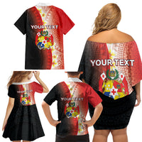Personalised Tonga Emancipation Day Family Matching Off Shoulder Short Dress and Hawaiian Shirt Tongan Ngatu Pattern With Plumeria LT05 - Polynesian Pride