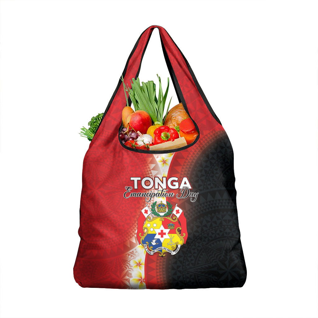 Tonga Emancipation Day Grocery Bag Tongan Ngatu Pattern With Plumeria