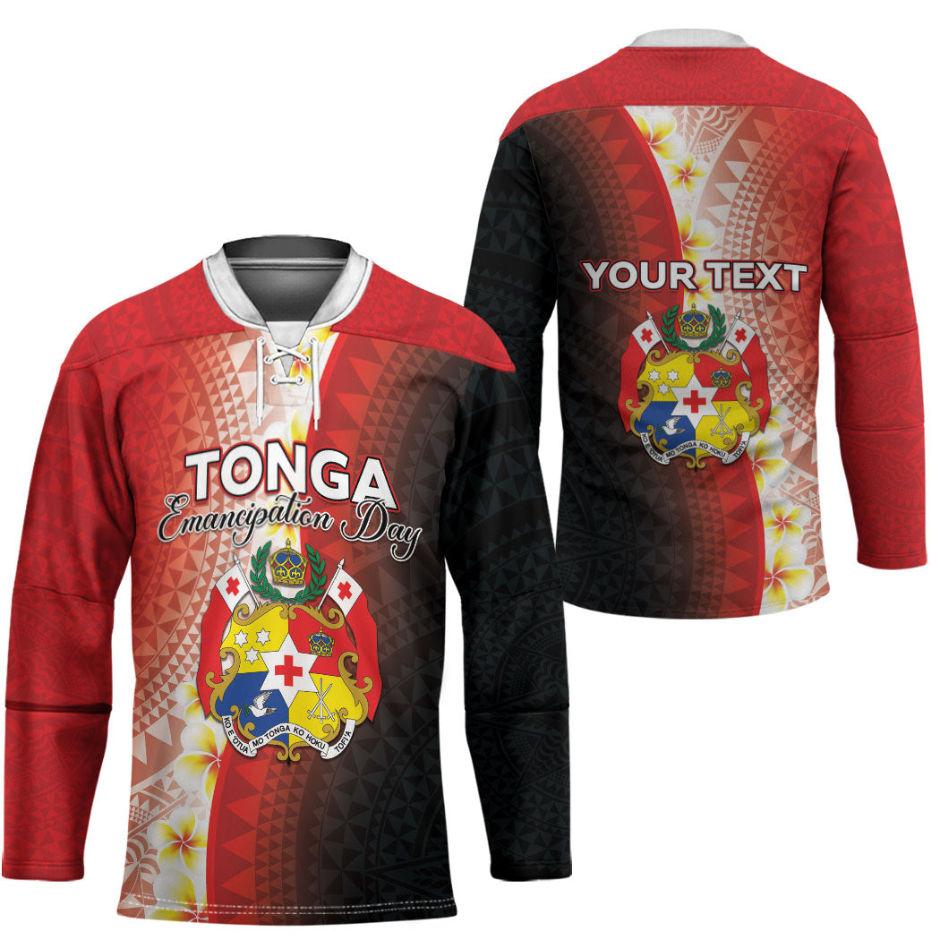 Personalised Tonga Emancipation Day Hockey Jersey Tongan Ngatu Pattern With Plumeria LT05 - Polynesian Pride