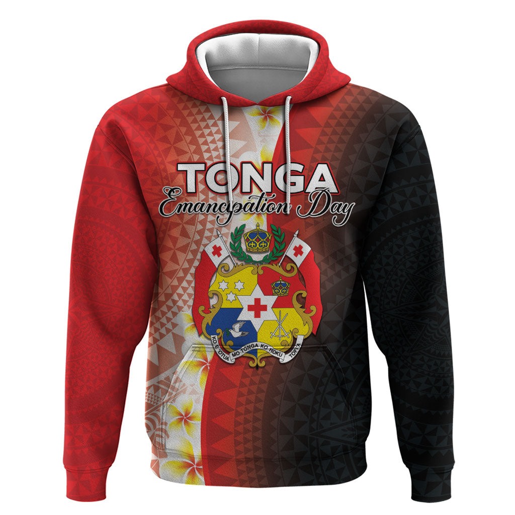 Personalised Tonga Emancipation Day Hoodie Tongan Ngatu Pattern With Plumeria