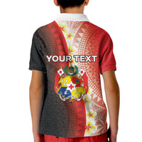 Personalised Tonga Emancipation Day Kid Polo Shirt Tongan Ngatu Pattern With Plumeria LT05 - Polynesian Pride