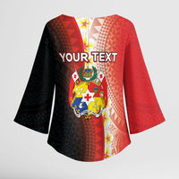 Personalised Tonga Emancipation Day Kimono Sleeve Blouse Tongan Ngatu Pattern With Plumeria LT05 - Polynesian Pride