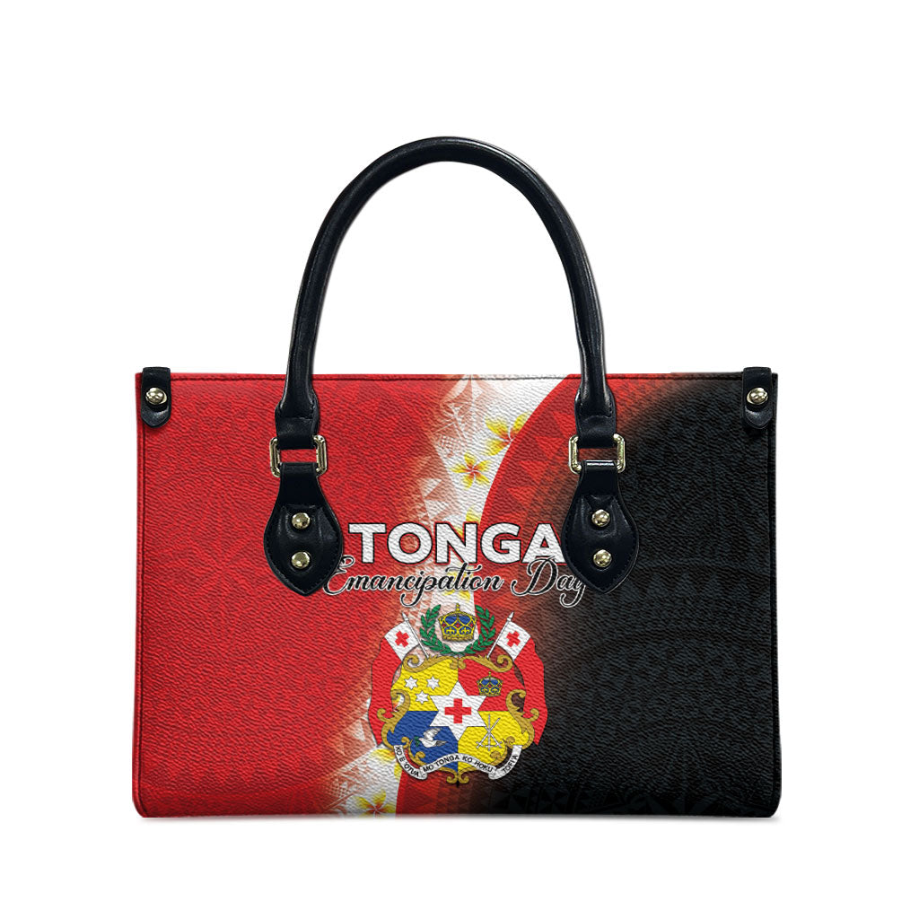 Tonga Emancipation Day Leather Bag Tongan Ngatu Pattern With Plumeria LT05 - Polynesian Pride