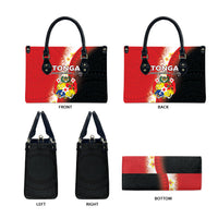 Tonga Emancipation Day Leather Bag Tongan Ngatu Pattern With Plumeria LT05 - Polynesian Pride