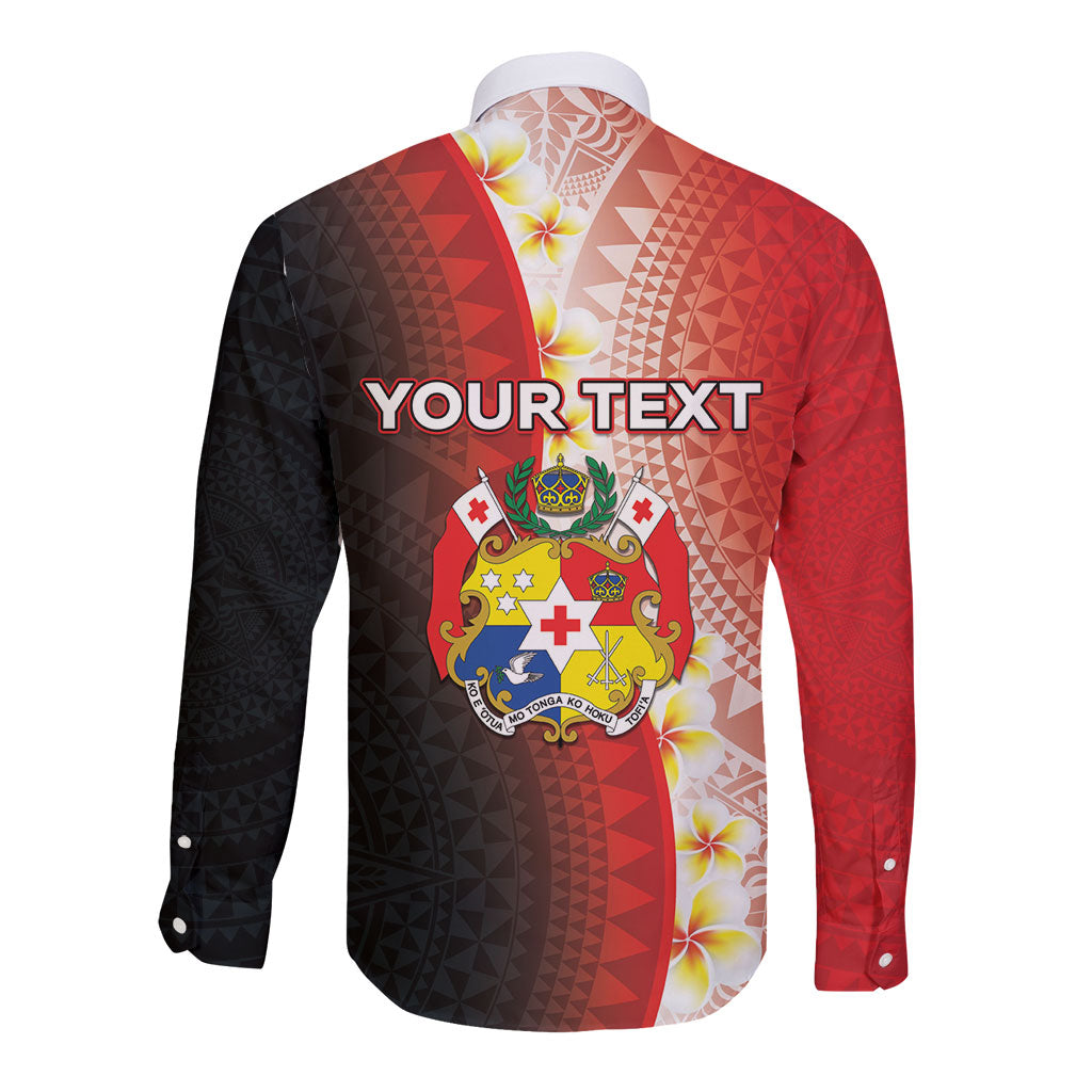 Personalised Tonga Emancipation Day Long Sleeve Button Shirt Tongan Ngatu Pattern With Plumeria LT05 - Polynesian Pride