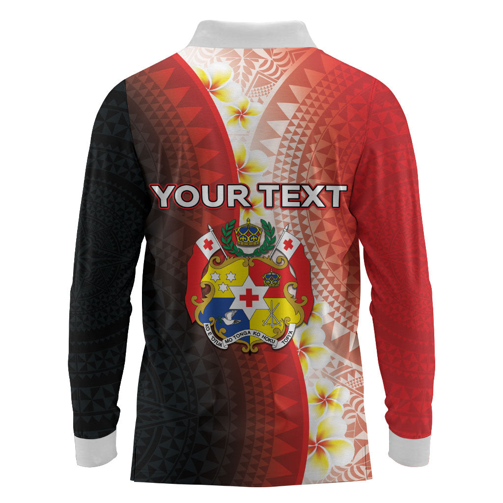 Personalised Tonga Emancipation Day Long Sleeve Polo Shirt Tongan Ngatu Pattern With Plumeria LT05 - Polynesian Pride