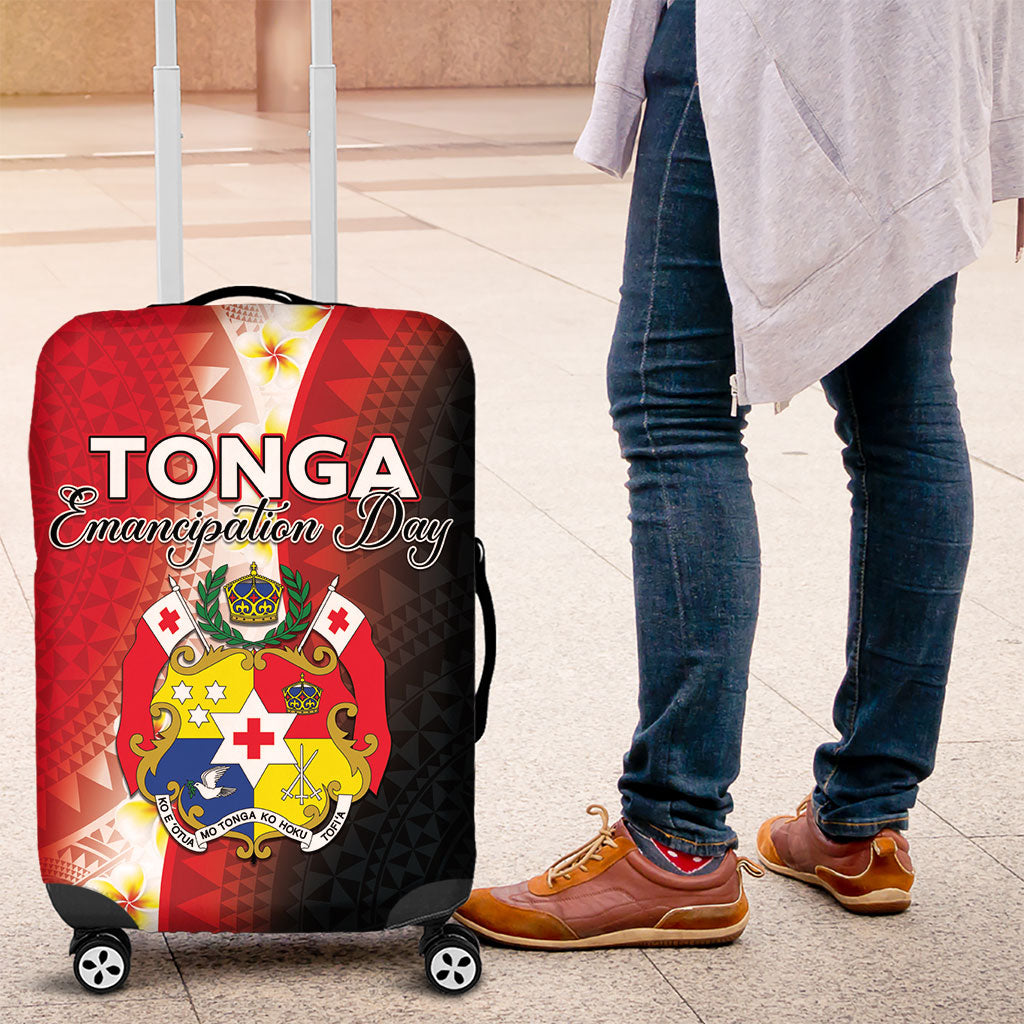 Tonga Emancipation Day Luggage Cover Tongan Ngatu Pattern With Plumeria