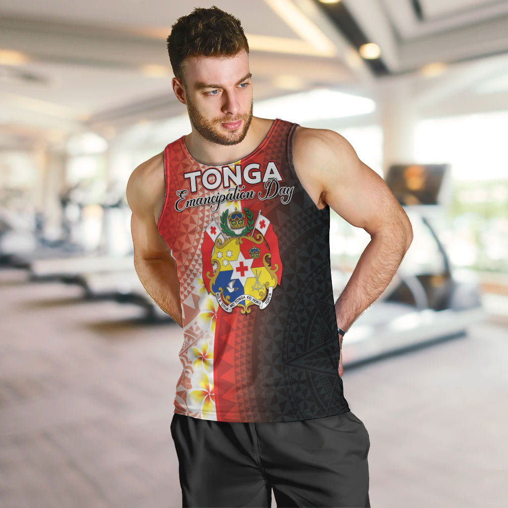 Personalised Tonga Emancipation Day Men Tank Top Tongan Ngatu Pattern With Plumeria