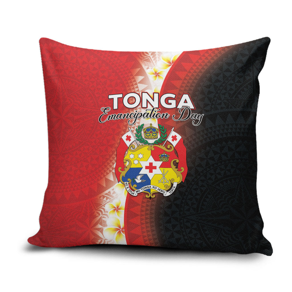 Tonga Emancipation Day Pillow Cover Tongan Ngatu Pattern With Plumeria LT05 Red - Polynesian Pride