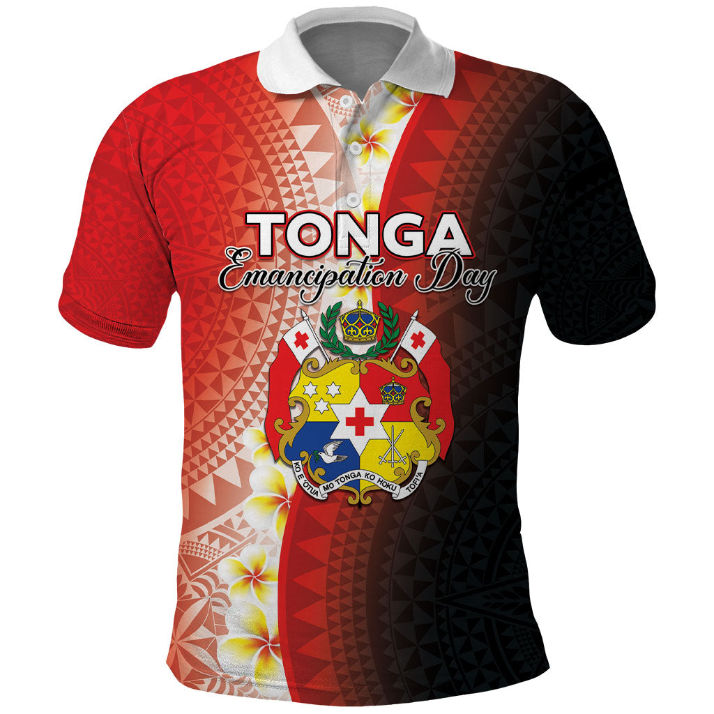 Personalised Tonga Emancipation Day Polo Shirt Tongan Ngatu Pattern With Plumeria