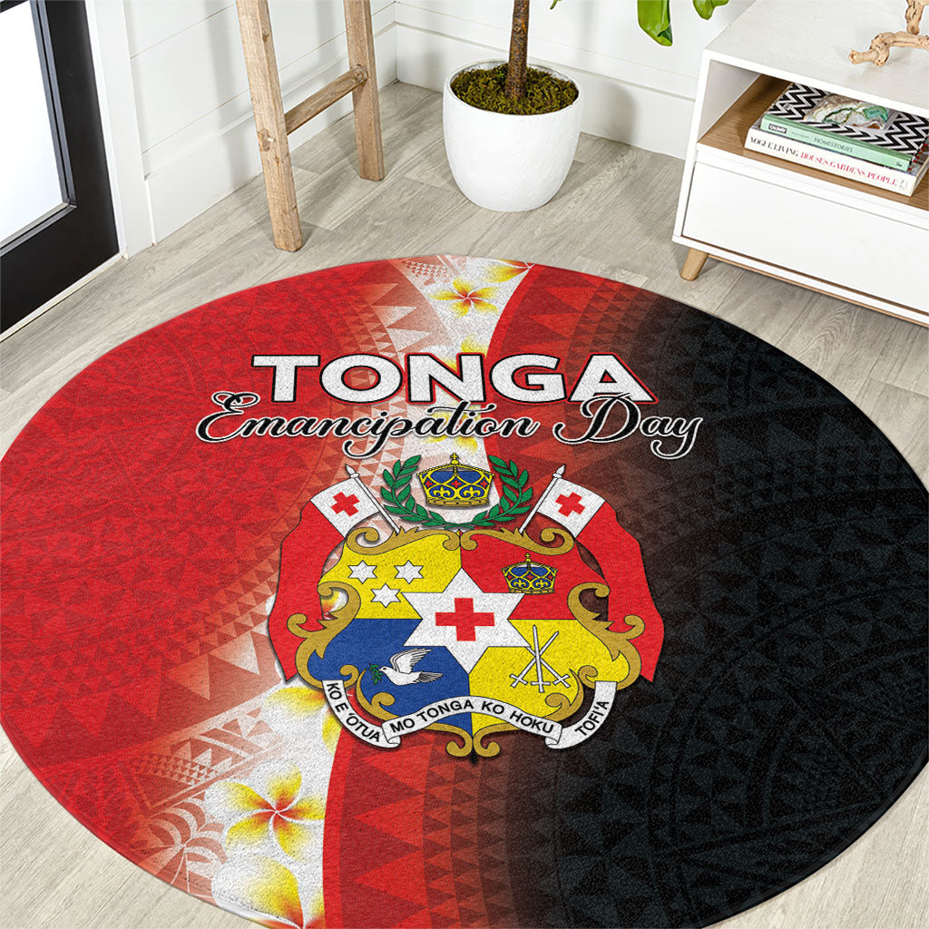 Tonga Emancipation Day Round Carpet Tongan Ngatu Pattern With Plumeria LT05 Red - Polynesian Pride