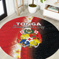 Tonga Emancipation Day Round Carpet Tongan Ngatu Pattern With Plumeria LT05 Red - Polynesian Pride