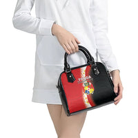 Tonga Emancipation Day Shoulder Handbag Tongan Ngatu Pattern With Plumeria LT05 - Polynesian Pride