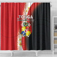 Tonga Emancipation Day Shower Curtain Tongan Ngatu Pattern With Plumeria LT05 - Polynesian Pride