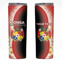 Personalised Tonga Emancipation Day Skinny Tumbler Tongan Ngatu Pattern With Plumeria LT05 Red - Polynesian Pride
