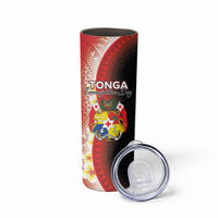 Personalised Tonga Emancipation Day Skinny Tumbler Tongan Ngatu Pattern With Plumeria LT05 - Polynesian Pride