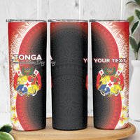 Personalised Tonga Emancipation Day Skinny Tumbler Tongan Ngatu Pattern With Plumeria LT05 - Polynesian Pride