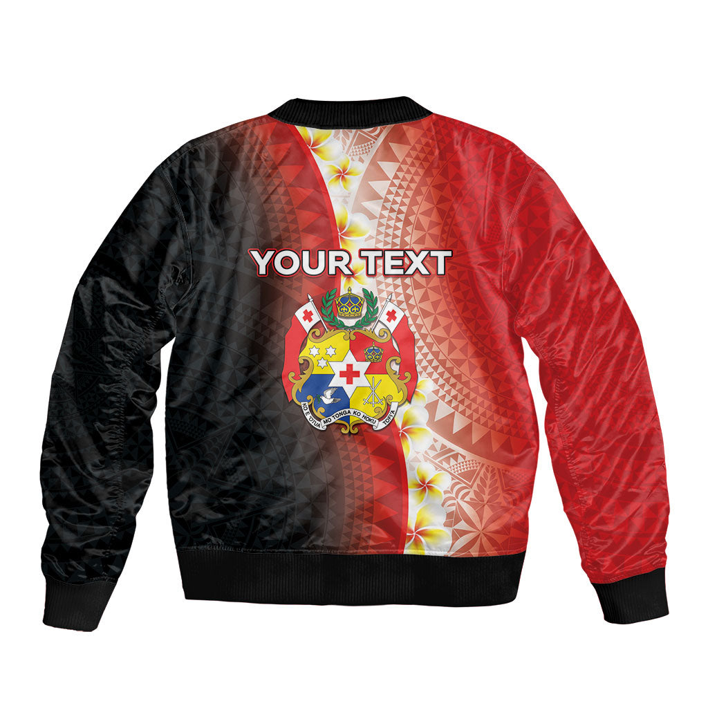 Personalised Tonga Emancipation Day Sleeve Zip Bomber Jacket Tongan Ngatu Pattern With Plumeria LT05 - Polynesian Pride