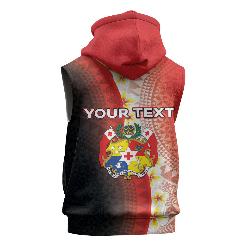 Personalised Tonga Emancipation Day Sleeveless Hoodie Tongan Ngatu Pattern With Plumeria LT05 - Polynesian Pride