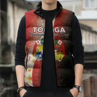 Personalised Tonga Emancipation Day Sleeveless Puffer Jacket Tongan Ngatu Pattern With Plumeria LT05 - Polynesian Pride
