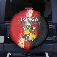 Tonga Emancipation Day Spare Tire Cover Tongan Ngatu Pattern With Plumeria LT05 No hole Red - Polynesian Pride