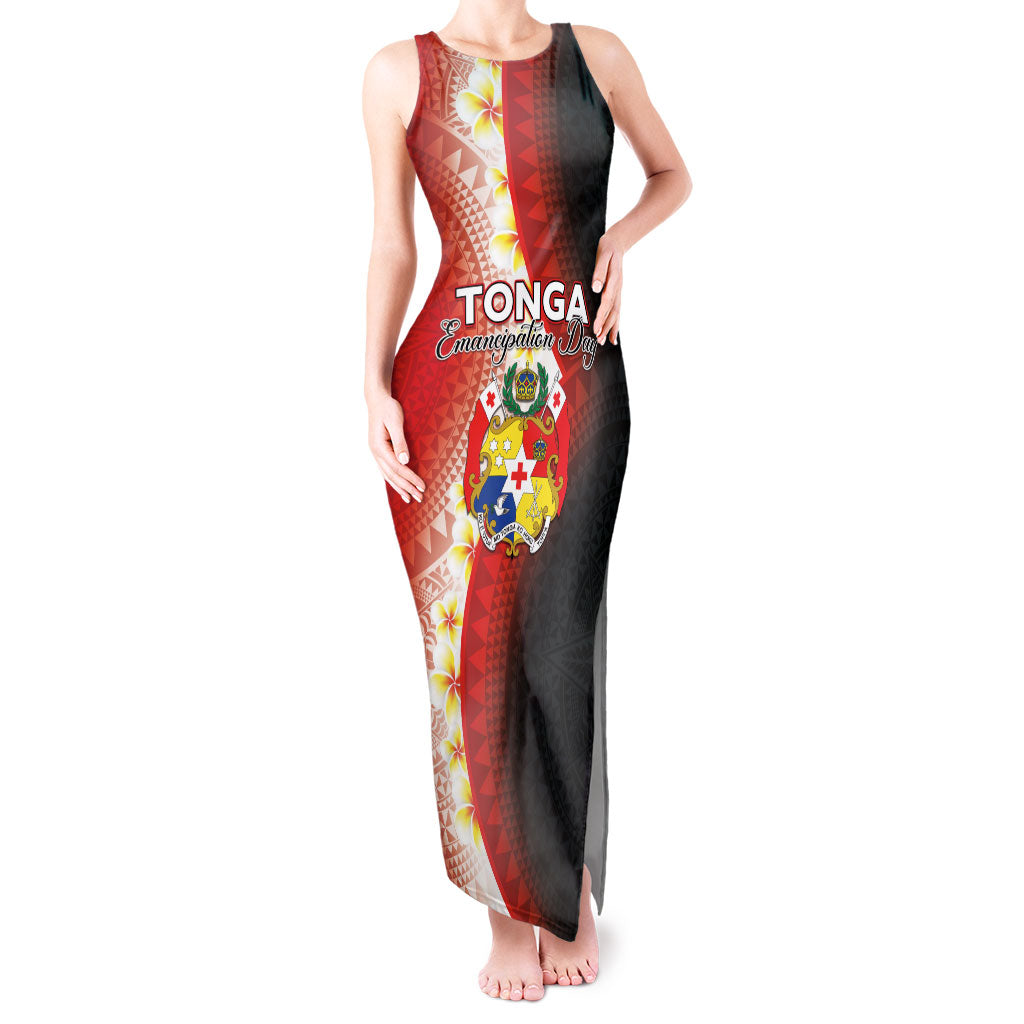 Personalised Tonga Emancipation Day Tank Maxi Dress Tongan Ngatu Pattern With Plumeria