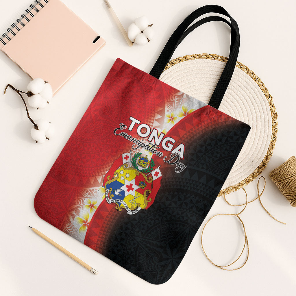 Tonga Emancipation Day Tote Bag Tongan Ngatu Pattern With Plumeria