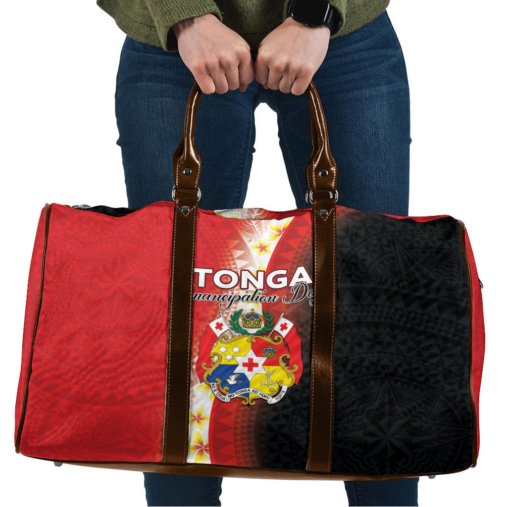 Tonga Emancipation Day Travel Bag Tongan Ngatu Pattern With Plumeria