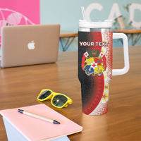 Personalised Tonga Emancipation Day Tumbler With Handle Tongan Ngatu Pattern With Plumeria LT05 - Polynesian Pride