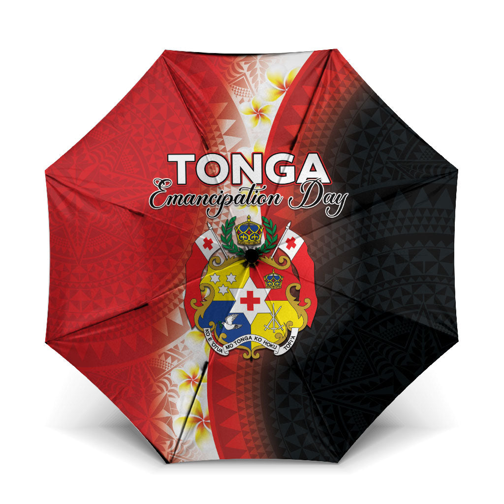 Tonga Emancipation Day Umbrella Tongan Ngatu Pattern With Plumeria LT05 One Size Folded 11.42 inch Opened Diameter 37.4 inch Red - Polynesian Pride