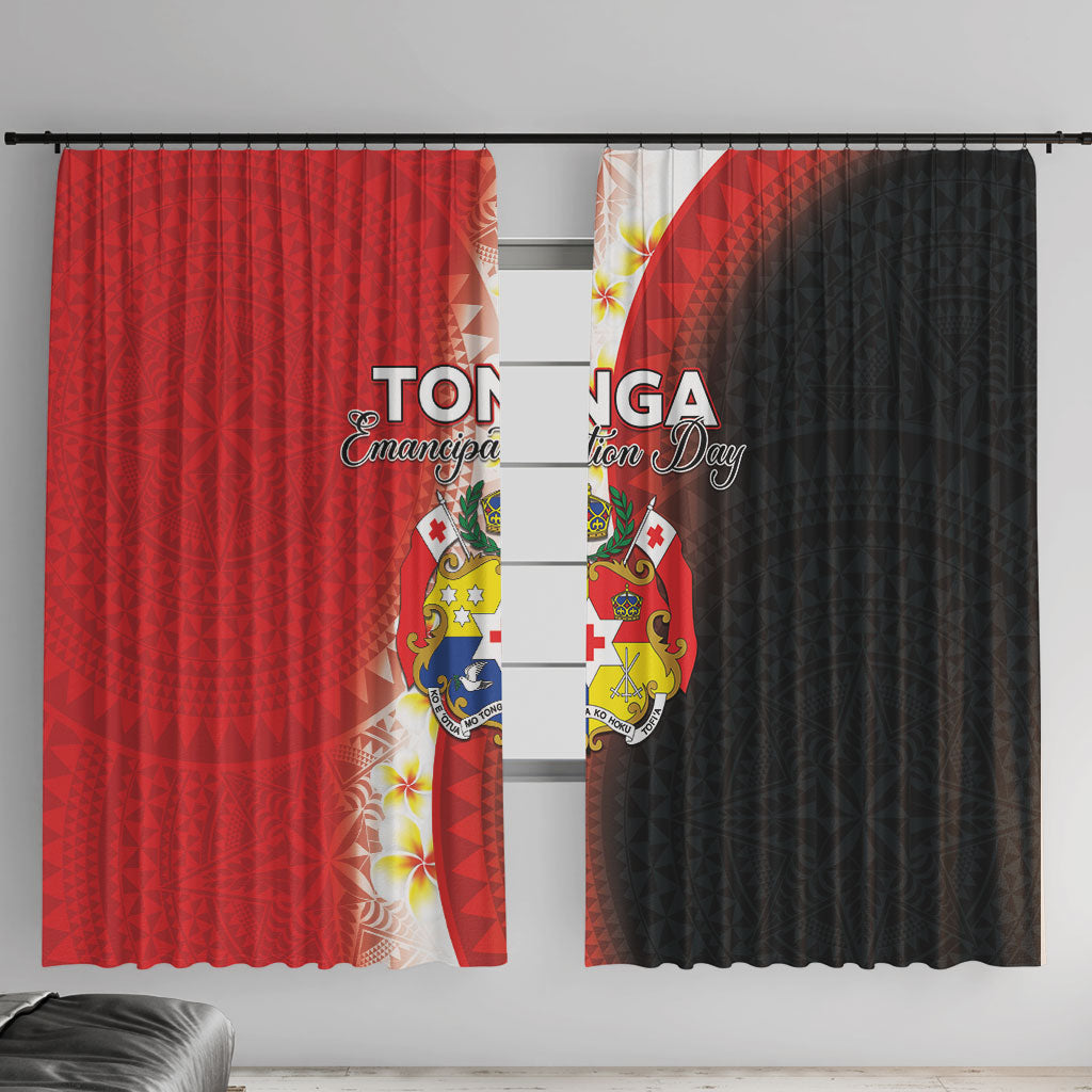 Tonga Emancipation Day Window Curtain Tongan Ngatu Pattern With Plumeria LT05 With Hooks Red - Polynesian Pride