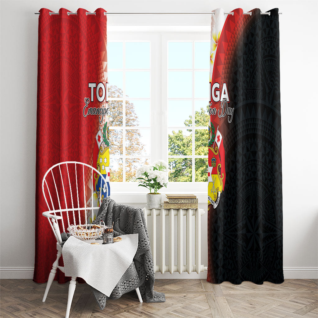 Tonga Emancipation Day Window Curtain Tongan Ngatu Pattern With Plumeria LT05 - Polynesian Pride