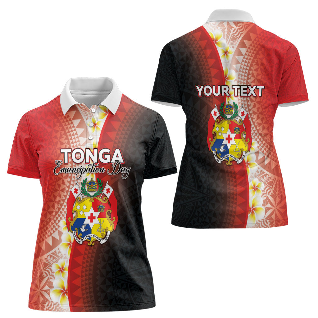 Personalised Tonga Emancipation Day Women Polo Shirt Tongan Ngatu Pattern With Plumeria LT05 - Polynesian Pride
