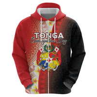 Personalised Tonga Emancipation Day Zip Hoodie Tongan Ngatu Pattern With Plumeria LT05 - Polynesian Pride