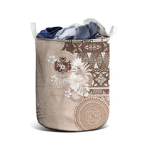 Tonga Ngatu Motifs Laundry Basket With Coat Of Arms Beige LT05 - Polynesian Pride
