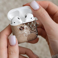 Tonga Ngatu Motifs AirPods Case With Coat Of Arms Beige LT05 - Polynesian Pride