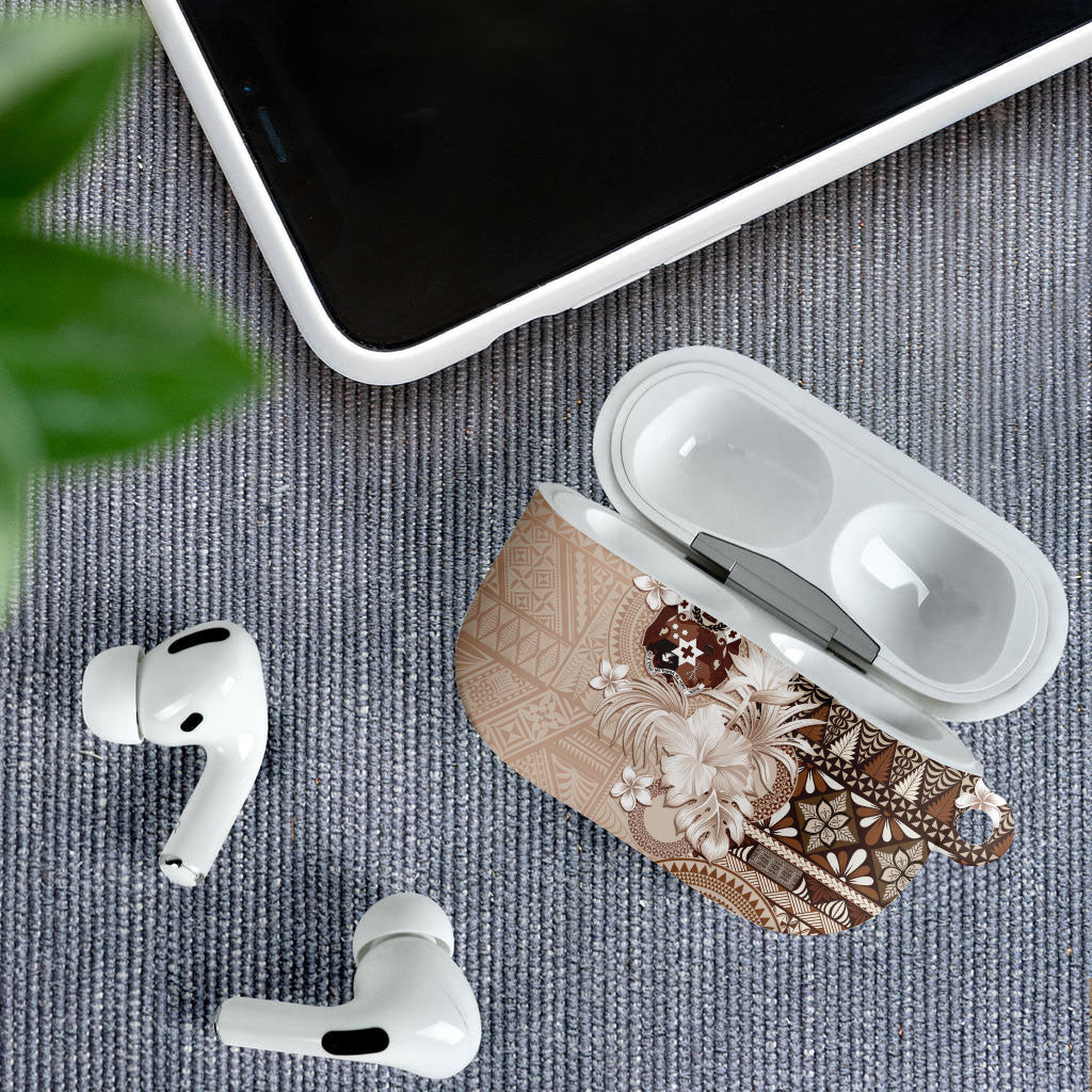 Tonga Ngatu Motifs AirPods Case With Coat Of Arms Beige LT05 - Polynesian Pride