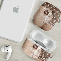 Tonga Ngatu Motifs AirPods Case With Coat Of Arms Beige LT05 - Polynesian Pride