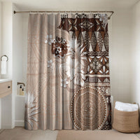 Tonga Ngatu Motifs Bathroom Set With Coat Of Arms Beige LT05 Shower Curtain Only Beige - Polynesian Pride