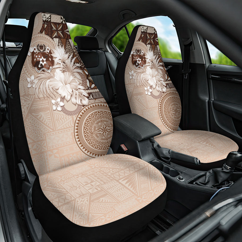 Tonga Ngatu Motifs Car Seat Cover With Coat Of Arms Beige