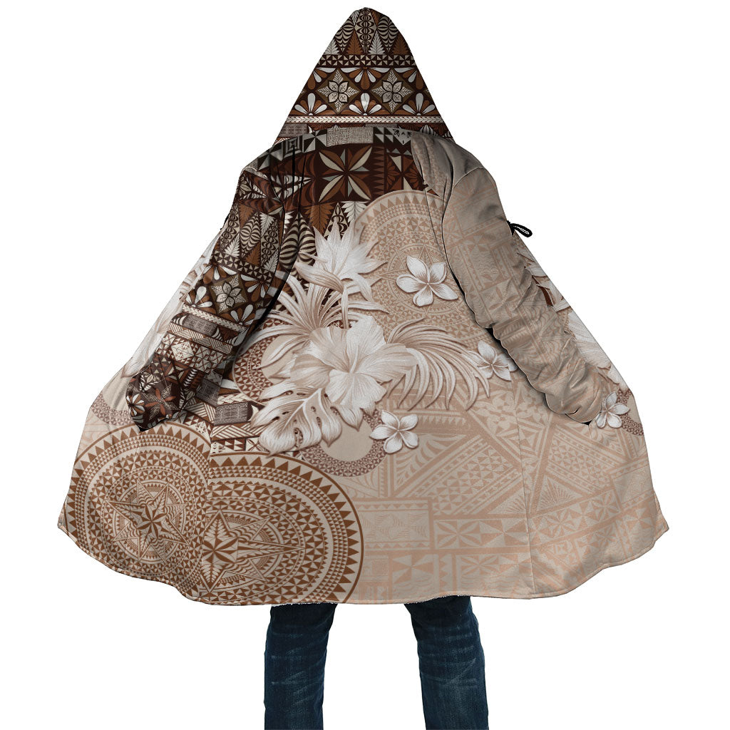 Tonga Ngatu Motifs Cloak With Coat Of Arms Beige LT05 Unisex Beige - Polynesian Pride