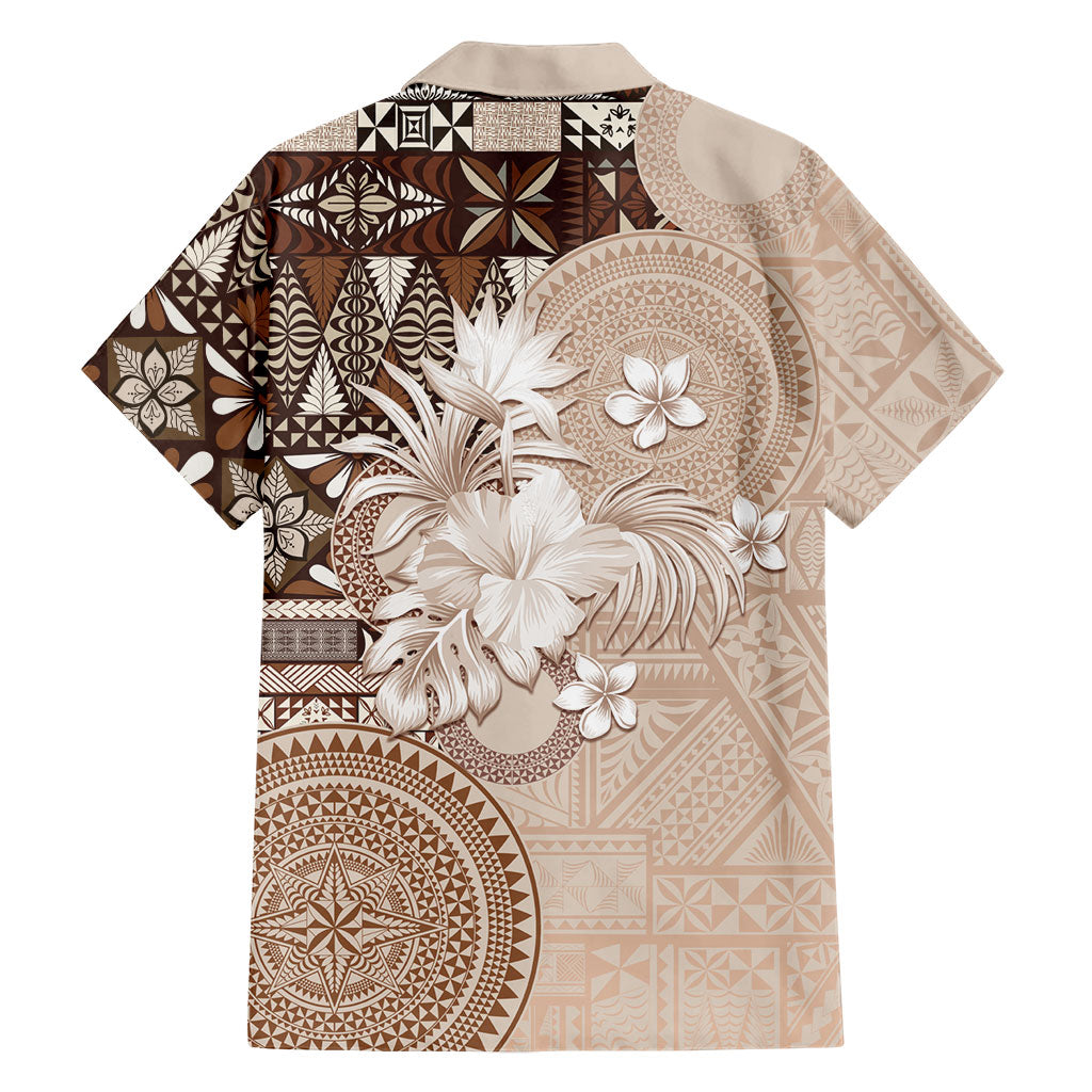 Tonga Ngatu Motifs Hawaiian Shirt With Coat Of Arms Beige LT05 - Polynesian Pride