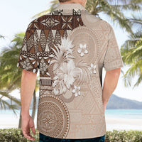 Tonga Ngatu Motifs Hawaiian Shirt With Coat Of Arms Beige LT05 - Polynesian Pride