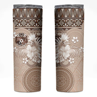 Tonga Ngatu Motifs Skinny Tumbler With Coat Of Arms Beige LT05 Beige - Polynesian Pride